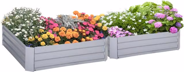 Outsunny Set of 2 Grey Raised Garden Beds with Galvanised Steel Frame, W/D/H: 100 x 100 x 30 cm – 1