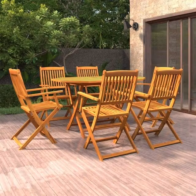 Berkfield Home 7 Piece Garden Dining Set in Brown Oiled Solid Acacia Wood – 1