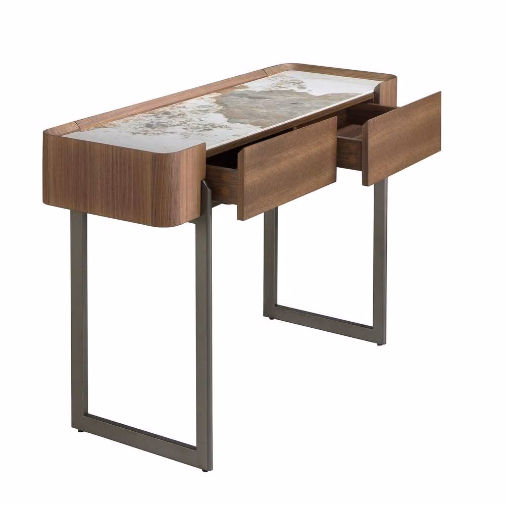 Angel Cerda Walnut-Veneer Console Table with White Ceramic Top in Brown and White, W/D/H: 120 x 40 x 76 cm – 4