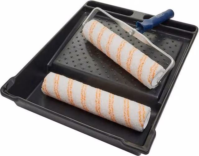 SPETLEK Medium Pile Paint Roller Set with Tray and Frame, White Polyester