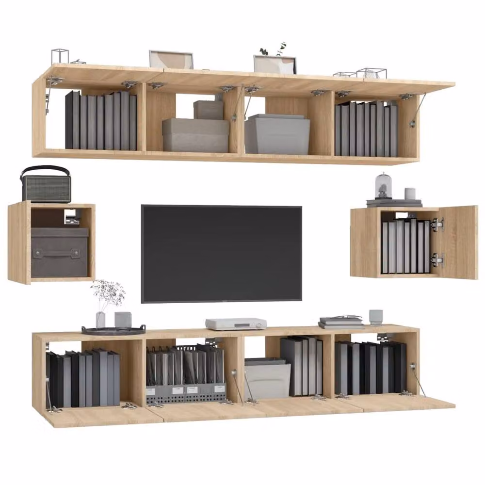 Berkfield Home 6 Piece Classic TV Cabinet Set in Sonoma Oak and Beige Engineered Wood – 3