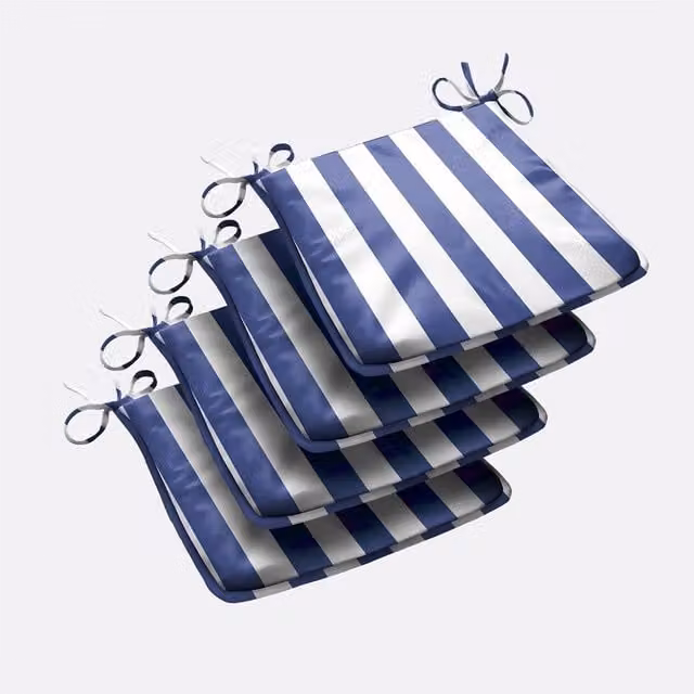 Livinluxury Maritime Blue and White Striped Trapezoid Outdoor Seat Pad, Set of 4