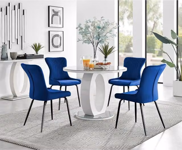 FurnitureboxUK Giovani Round Grey Glass Dining Table 100cm and 4 Nora Black Leg Chairs