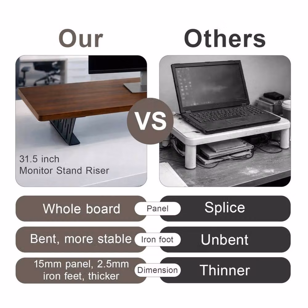 VOGREX Wooden Monitor Stand Riser for 2 Monitors, Dark Brown, Width: 80 cm – 4