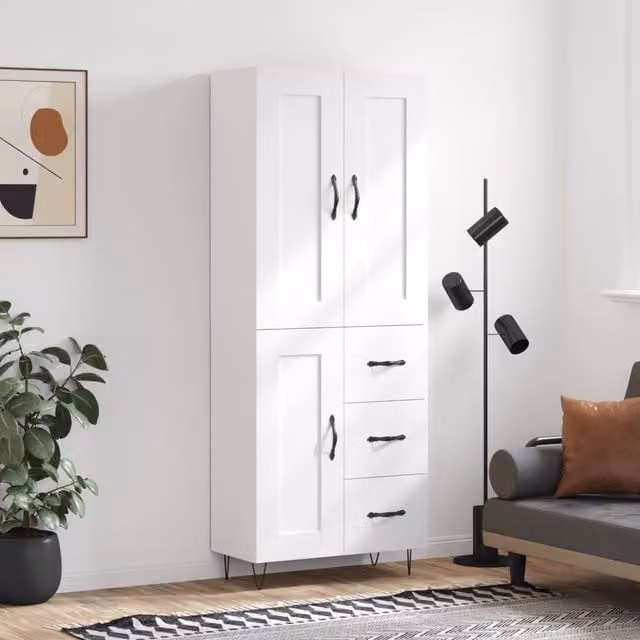 Berkfield Home Modern White Matt Highboard with Hinged Doors and Internal Shelves, W/D/H: 69.5 x 34 x 180 cm – 1