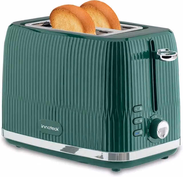 Innoteck 2 Slice Toaster with Extra Wide Slots, 7 Browning Levels and 800W Power, Green