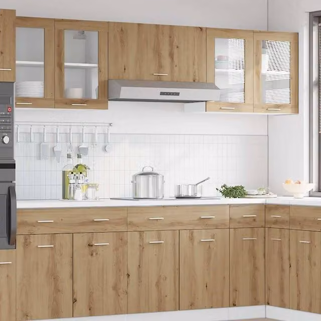 Berkfield Home Artisan Oak Kitchen Wall Cabinet with Glass Doors, Brown, W: 60 cm, D: 31 cm, H: 60 cm