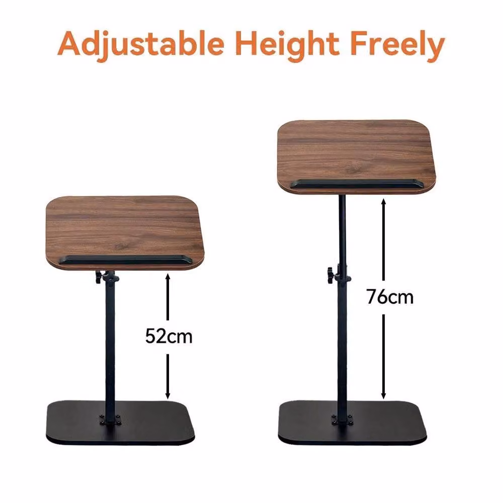 SPETLEK C-Shaped Sofa Side End Table in Brown Wood and Metal with Height Adjustment – 2