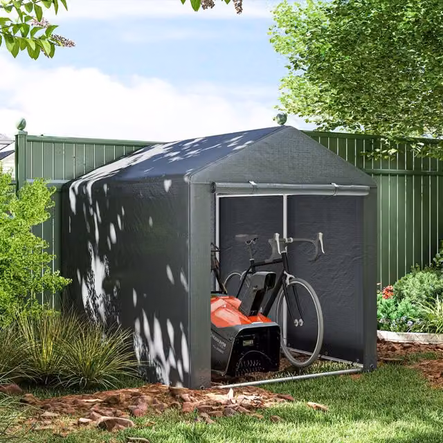 Outsunny Portable Garden Storage Shed Tent with Single Door and Gable Roof, Dark Grey, W: 220 cm, D: 160 cm, H: 160 cm