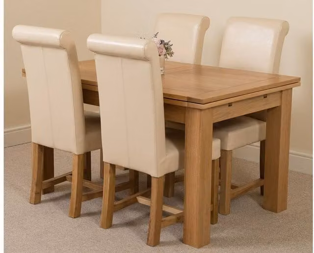 Thats Furniture Richmond Oak Extending Dining Table and 4 Washington Cream Leather Chairs