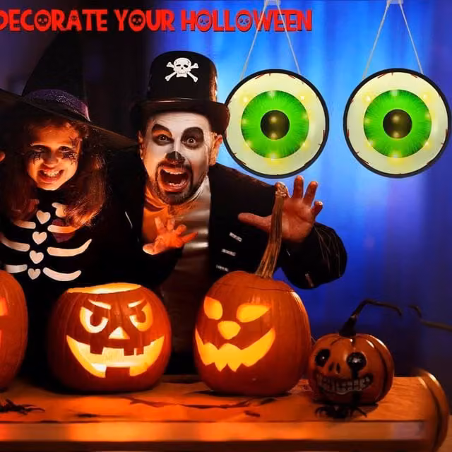Quipulse Style 2 LED Glowing Eyeball Hanging Ornaments for Halloween Decor, Multicolour
