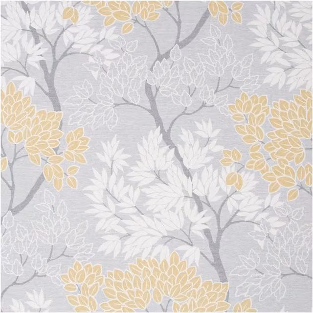 Fresco Lykkes Tree Ochre Floral Wallpaper in Yellow, White and Grey, Width: 52 cm, Length: 1000 cm