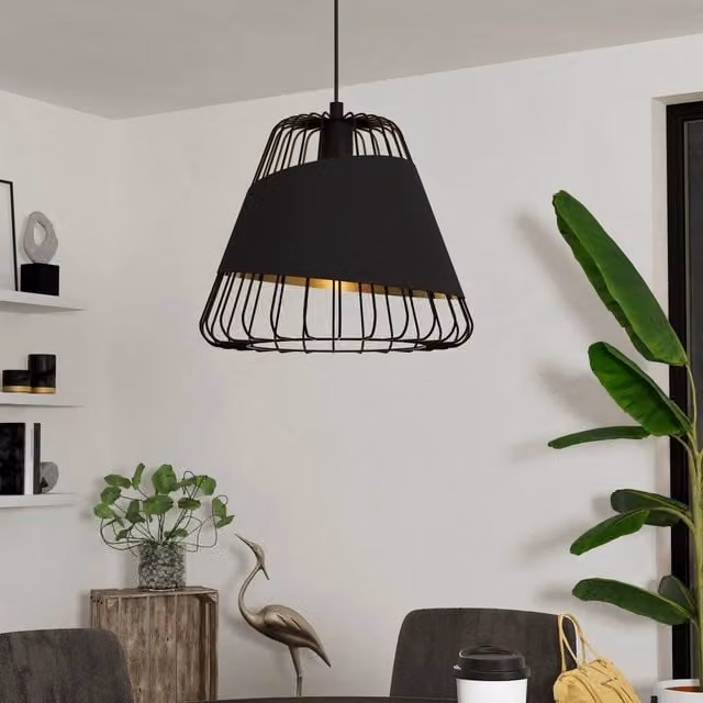 Eglo Austell Modern Suspended Pendant Light in Black and Gold/Brass