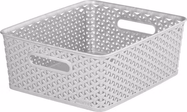 Curver Grey Rattan Open Weave Plastic Basket with Handles