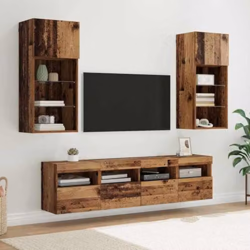 vidaXL Modern Wall Mounted TV Unit with Integrated LED Lighting in Old Wood Brown, 5 Pieces – 2