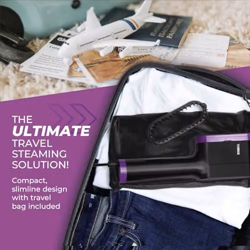 Tower Ceraglide Handheld Garment Steamer with Ceramic Soleplate and Brush Attachment, 1400W, Black, Petrol and Purple – 3