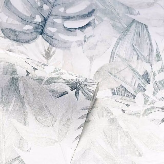 Arthouse Chalky Tropical Palm Tree Leaf Vinyl Wallpaper in Soft Navy and White