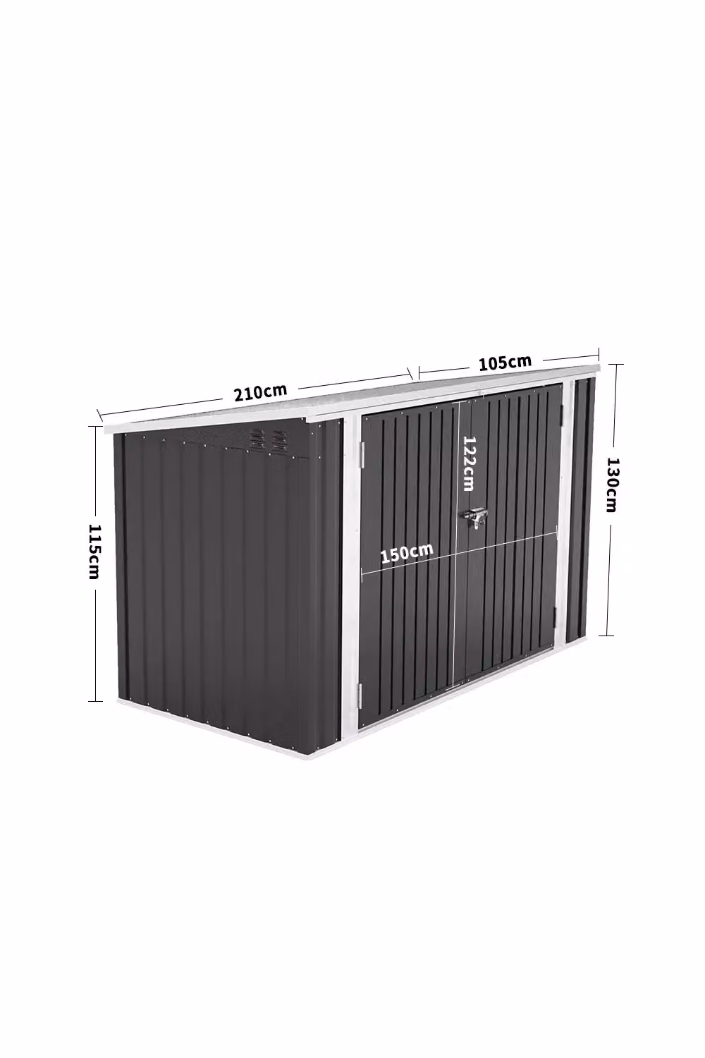 Living and Home Black Lockable Metal Bicycle and Trash Storage Shed with Sloped Roof and Dual Vents, W/D/H: 210 x 130 x 105 cm – 3