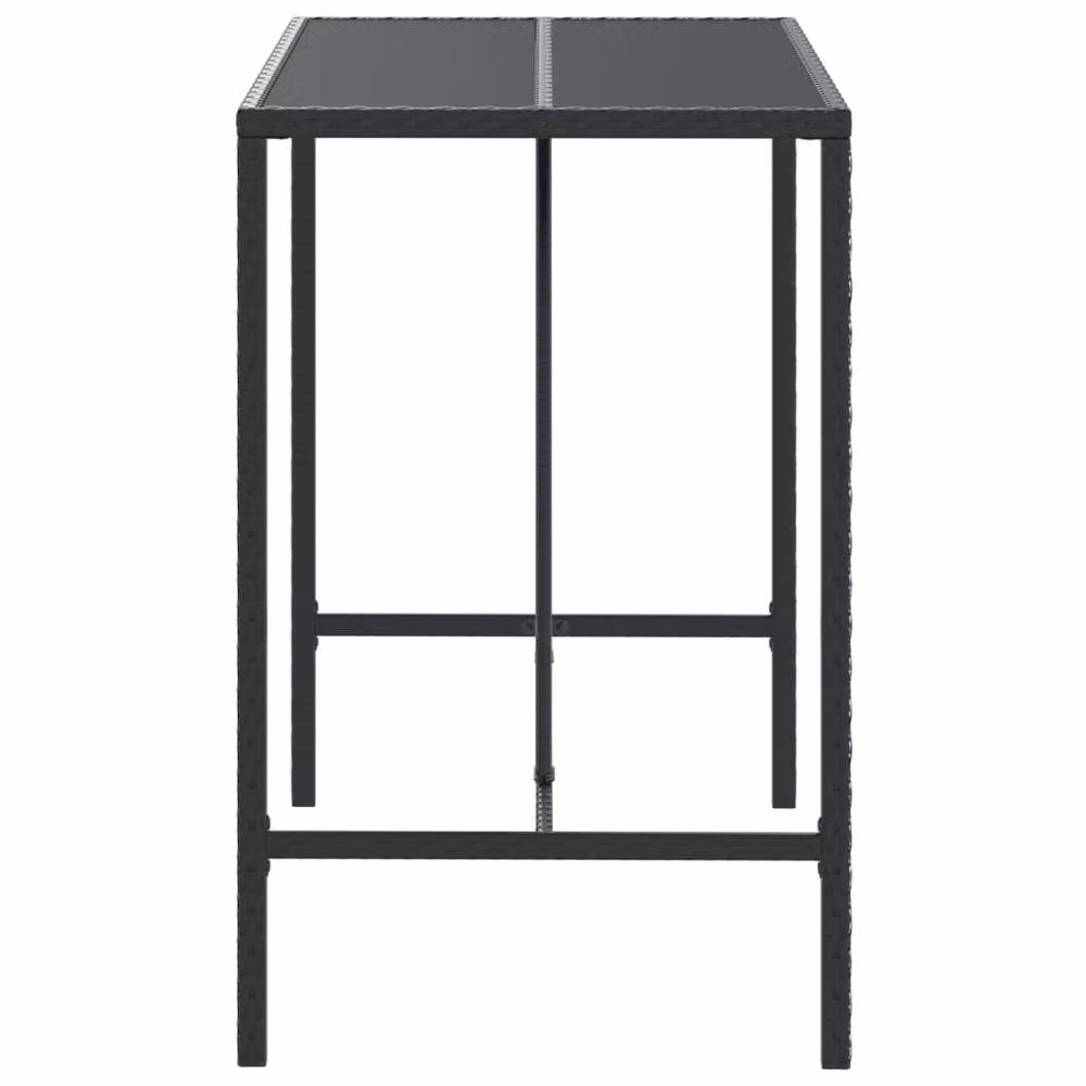Berkfield Home Bar Table with Glass Top in Black Poly Rattan, W/D/H: 70 x 110 x 110 cm – 2