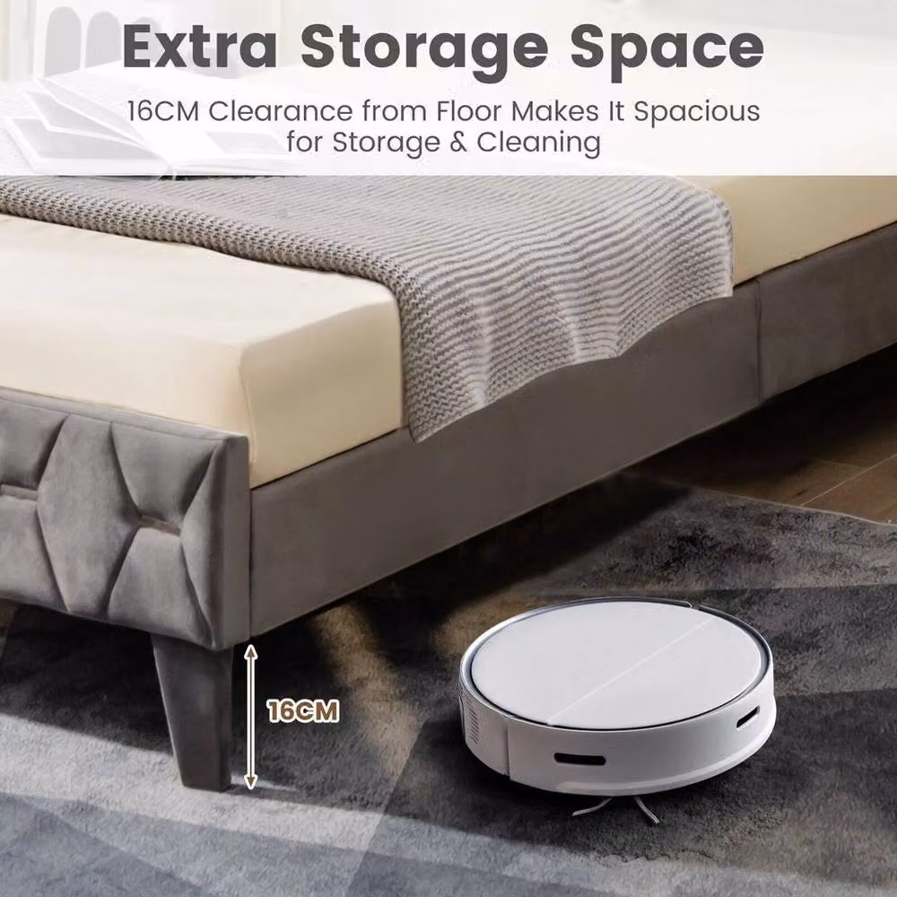 SPETLEK Single Upholstered Platform Bed Base with Storage and Headboard in Grey, W/D/H: 90 x 190 x 31.5 cm – 5