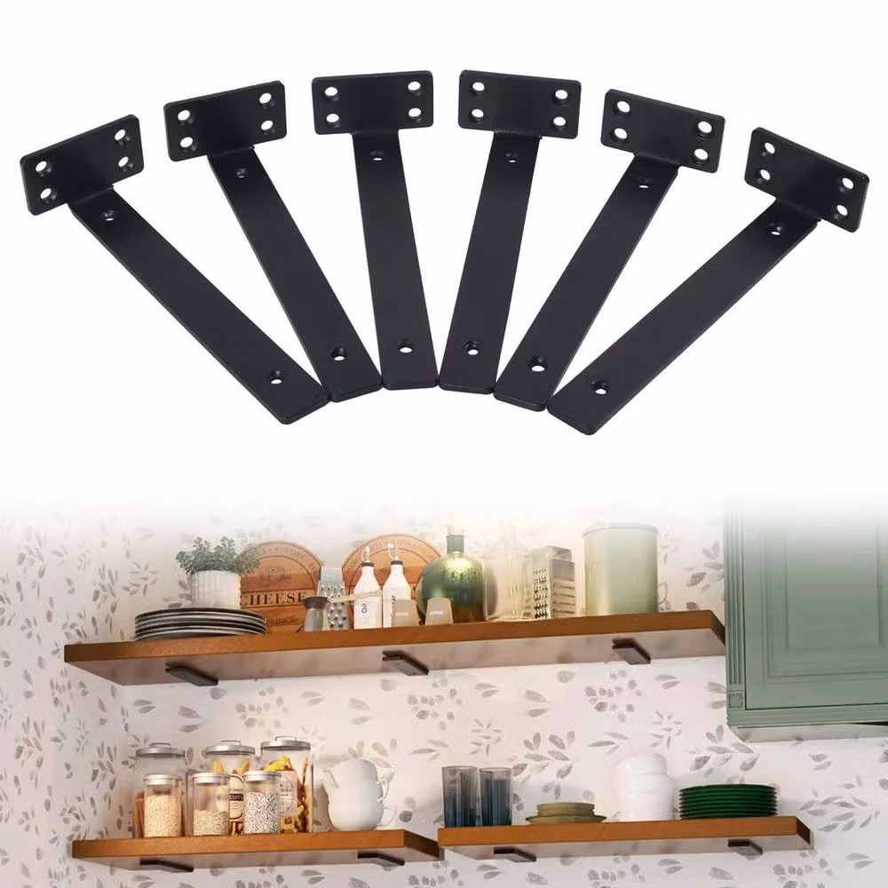 EONLION 6-Pack Steel Floating Shelf Brackets in Black, 30 cm – 4