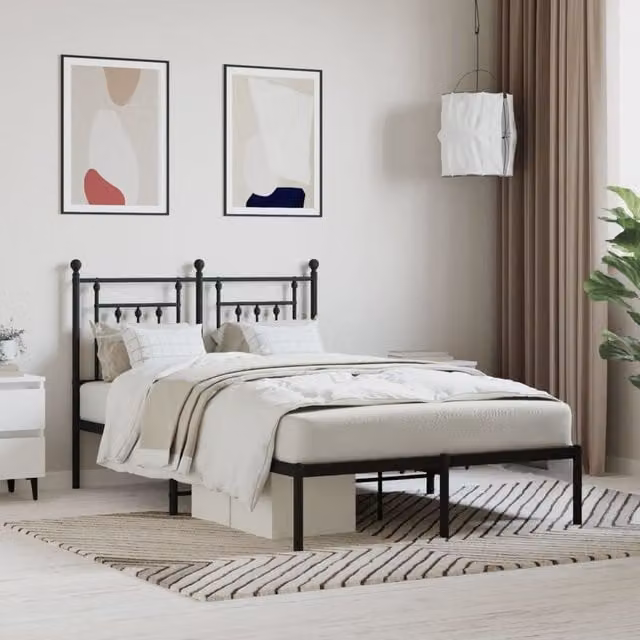 Berkfield Home Metal Bed Frame with Headboard in Black, W/D/H: 120 x 190 cm Small Double