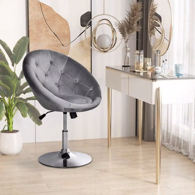 HOMCOM Grey Velvet Adjustable Height Armless Dining Bar Stool Tub Chair – 1