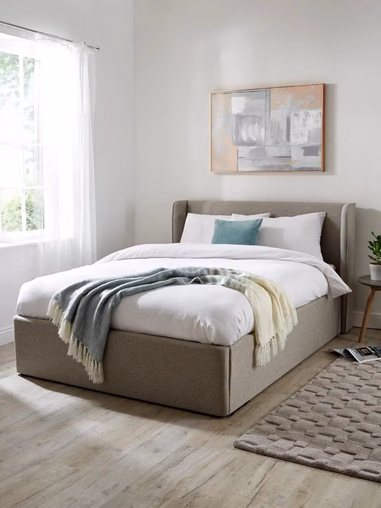 Camden Upholstered Fabric Ottoman Double Bed Frame with Lift Up Base, Grey, W/D/H: 140 x 200 cm