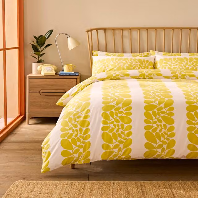Orla Kiely Sycamore Stripe Cotton Duvet Cover Bedding Set in Yellow