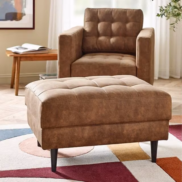 FurnitureboxUK Juno Rectangular Faux Leather Footstool in Brown