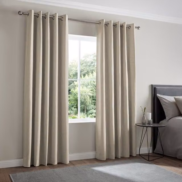 Simply Collection Made to Measure Blackout Fabric Panel Curtain in Beige and Grey with Eyelets