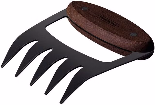 Tramontina Stainless Steel Barbeque Claw with Yellow and Brown Wooden Handle