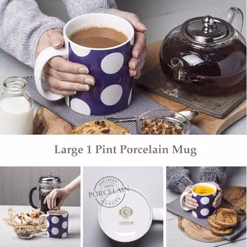 WM Bartleet & Sons 1750 Dotted Porcelain One Pint Mug, 568ml – Purple and White – 2