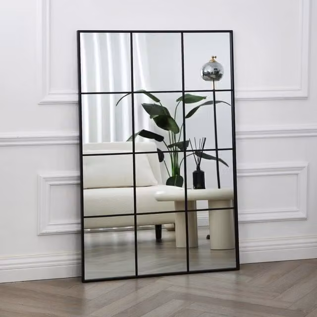 Home Garden Direct Aion Industrial Rectangular Wall Mirror, Black, W: 120 cm, H: 80 cm