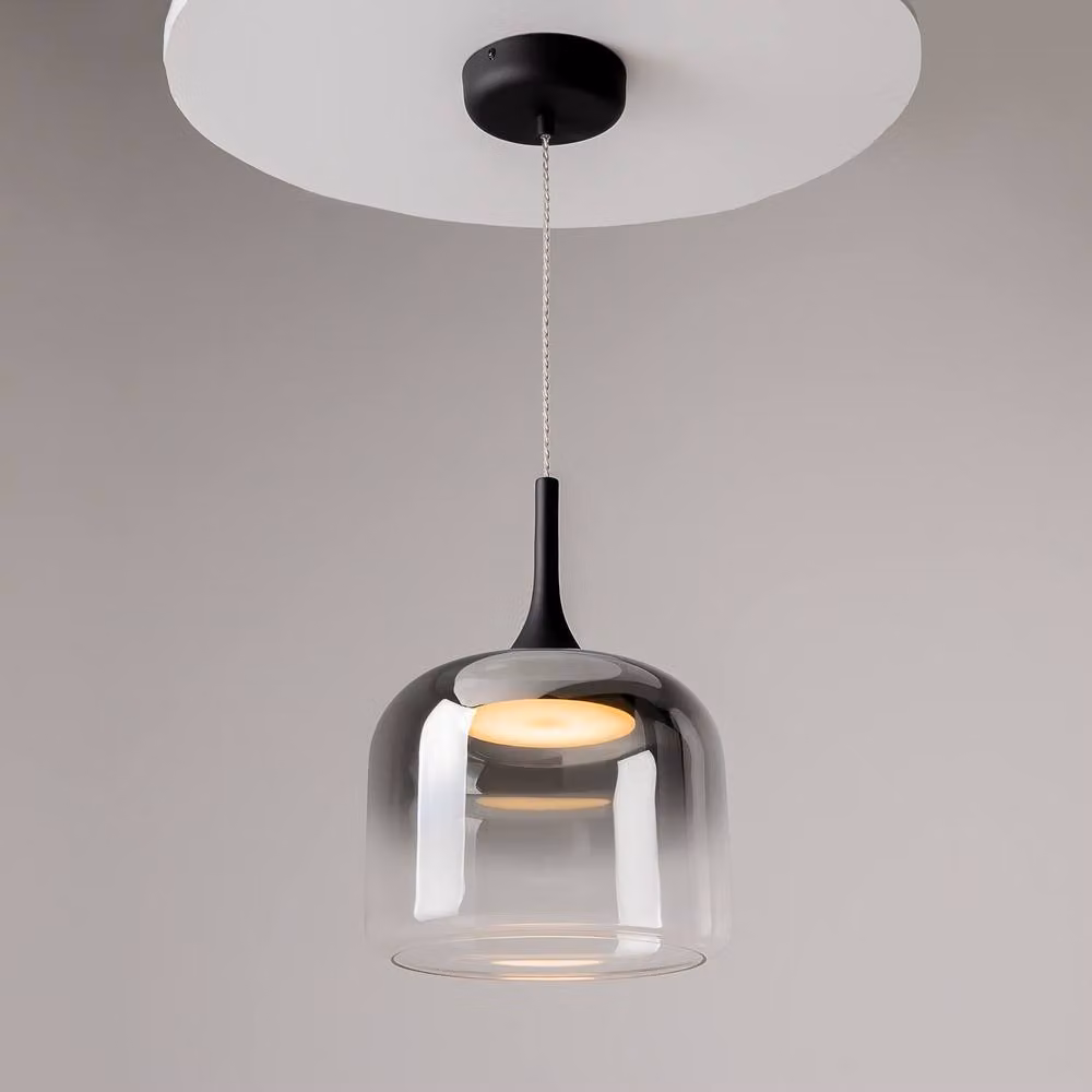 Netlighting Spirito Modern Dome Pendant Light in Black with Smoky Glass Shade, 1600lm, 3000K Warm White LED – 2
