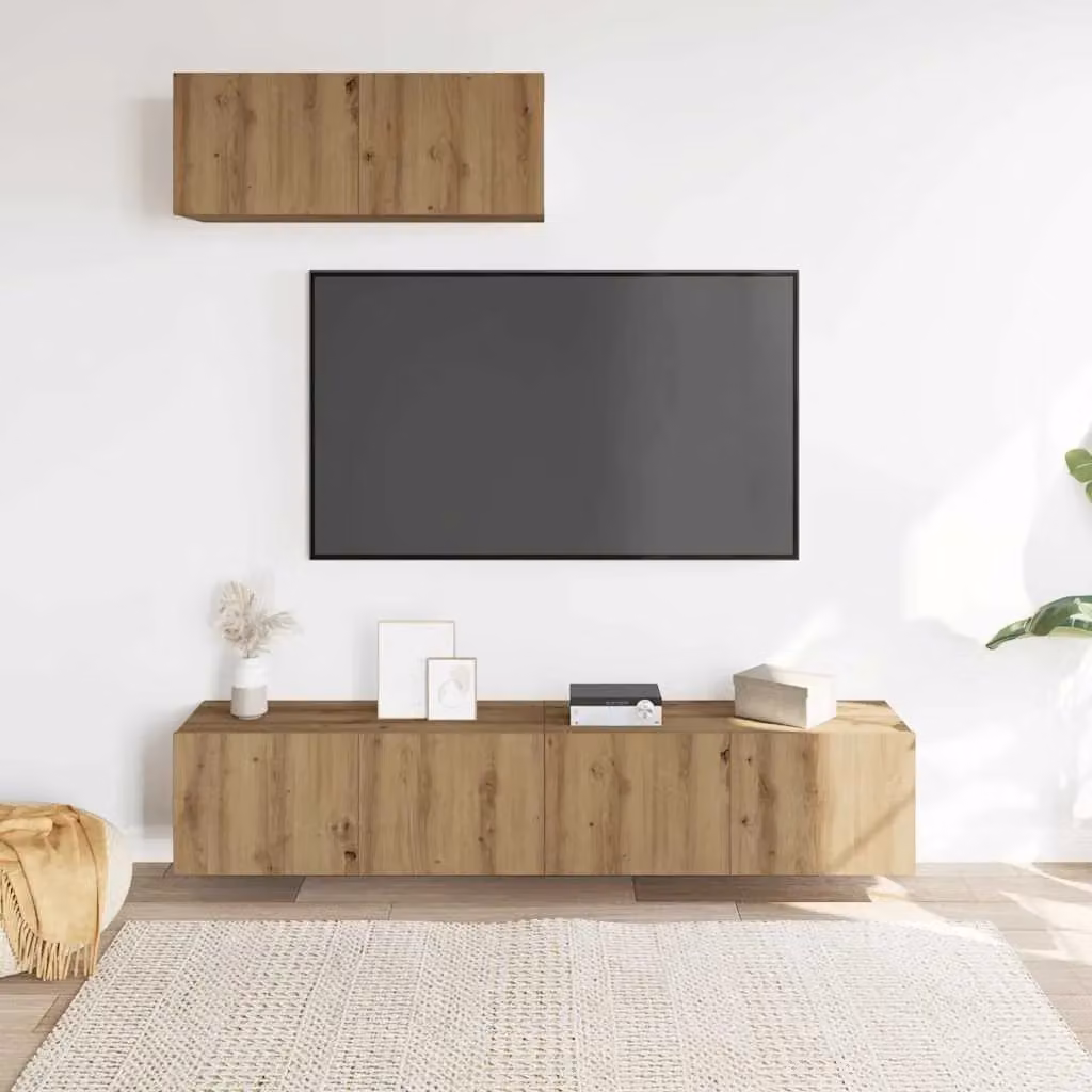 Berkfield Home 3 Piece Wall-mounted TV Cabinet Set in Artisan Oak Brown Engineered Wood – 2