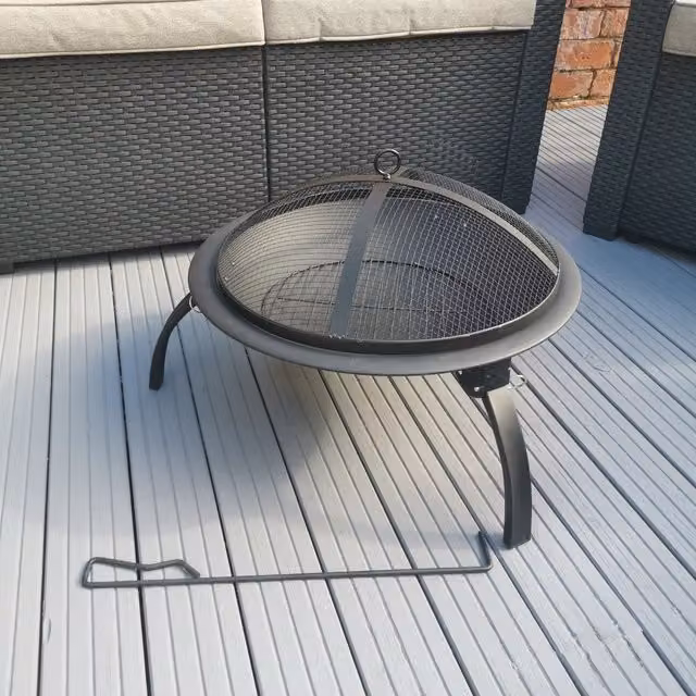 Samuel Alexander Black Steel Garden Log Burner Fire Pit Bowl with Guard, Diameter: 51 cm