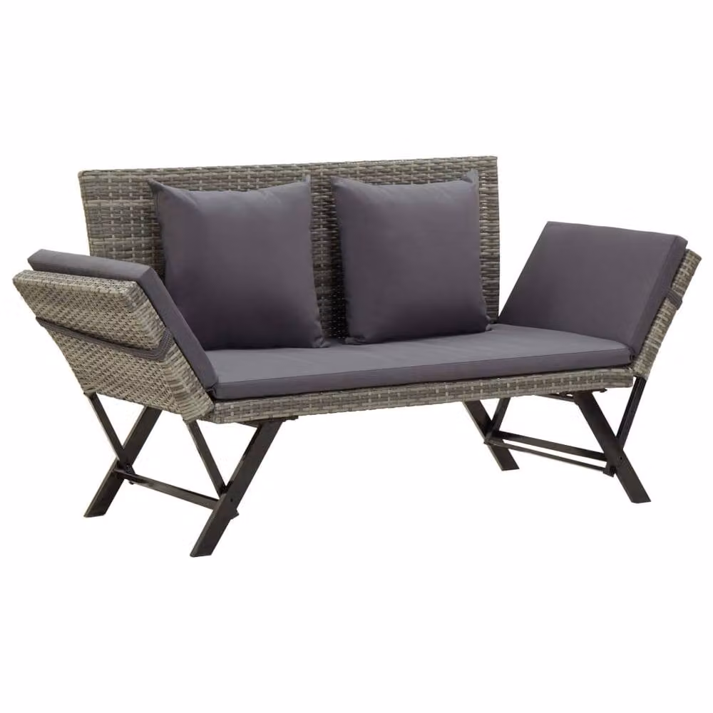 Berkfield Home Grey Poly Rattan Garden Bench with Cushions, W: 176 cm, H: 80 cm – 2