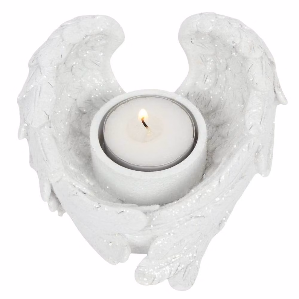 Uniqueful Glitter Angel Wing Tealight Candle Holder in White – 2