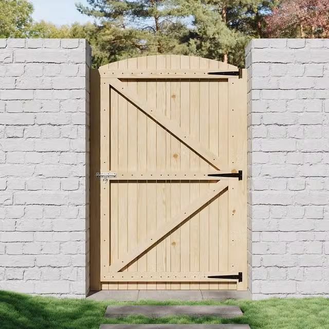 Livingandhome Arch Top Wooden Garden Gate with Latch in Yellow, Height: 105 cm