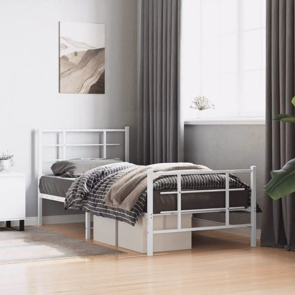 Berkfield Home Metal Bed Frame with Footboard in White, W/D/H: 90 x 190 cm – 2