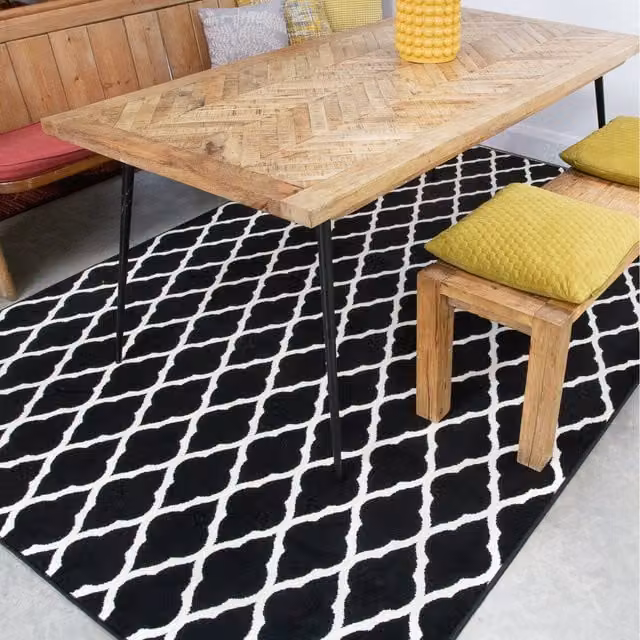The Rug House Monochrome Classic Trellis Geometric Living Room Rug, Black, W: 110 cm, D: 60 cm