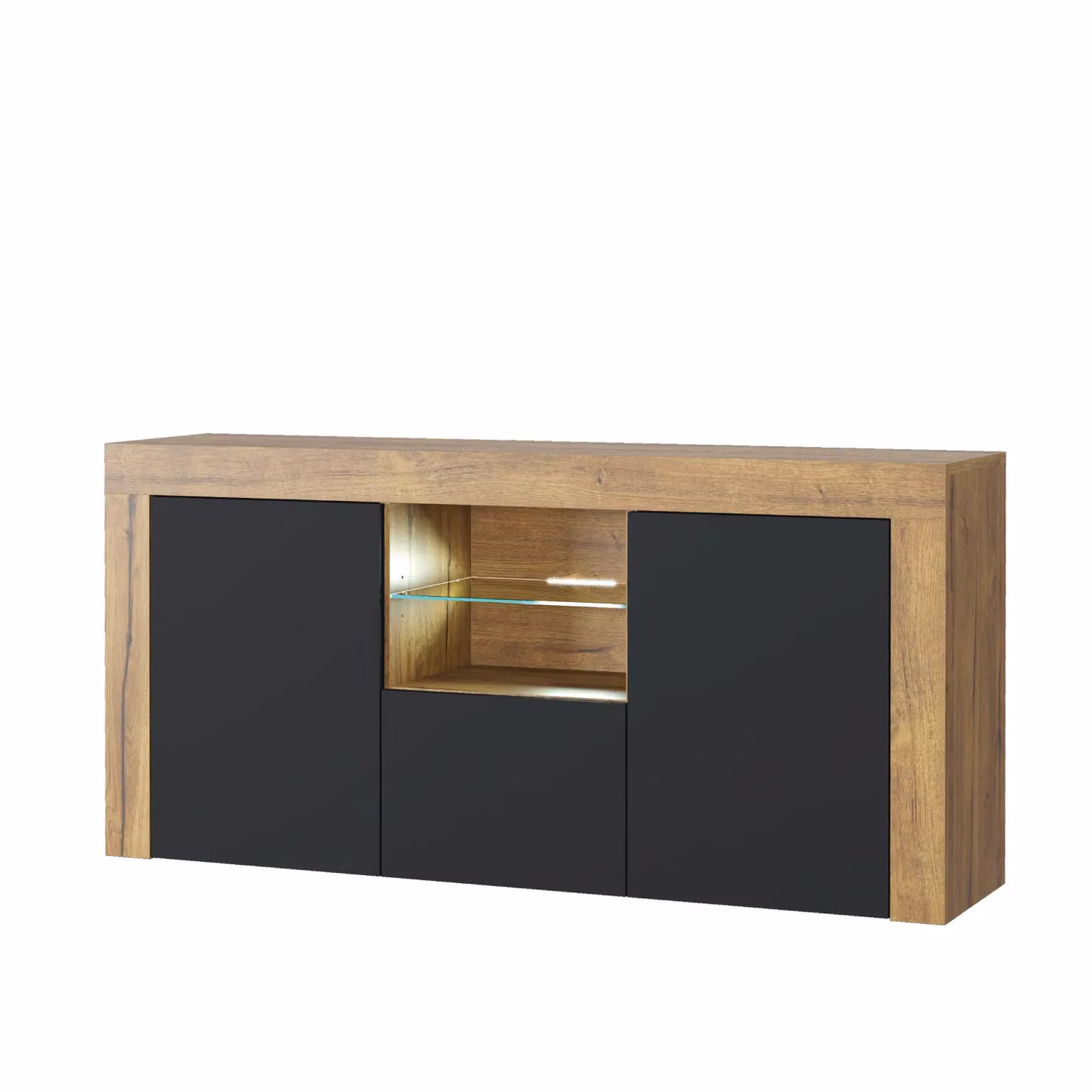 Mex Furniture LTD Modern Brown Sideboard with Matt Doors and Integrated LED Lighting, W: 145 cm, D: 35 cm, H: 70 cm – 2