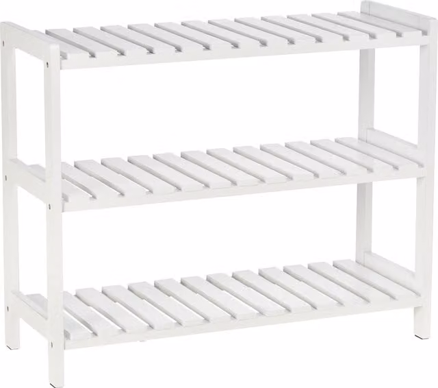 HOMCOM 3-Tier Slatted Wooden Shoe Rack in White, W: 70 cm, D: 26 cm, H: 57.5 cm