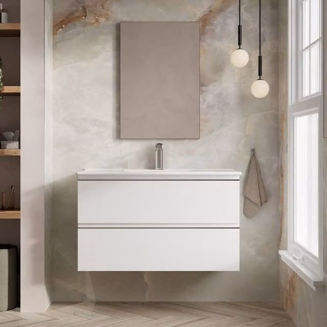 Banyetti Vatilla 1000mm Wall Hung Vanity Unit with Lira Basin, Gloss White (W: 100 cm, D: 45 cm, H: 59 cm) – 1
