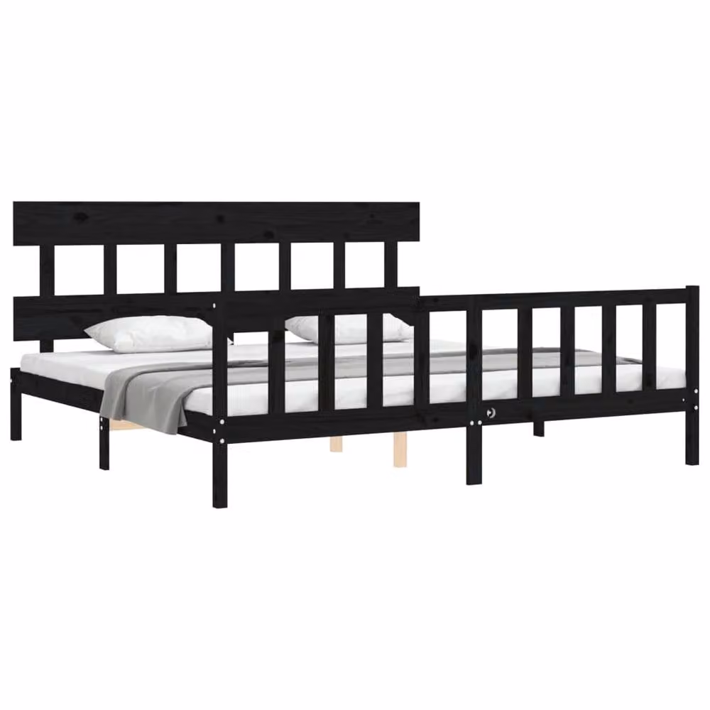 Berkfield Home Solid Wood Bed Frame with Headboard in Black, 200 x 200 cm – 3