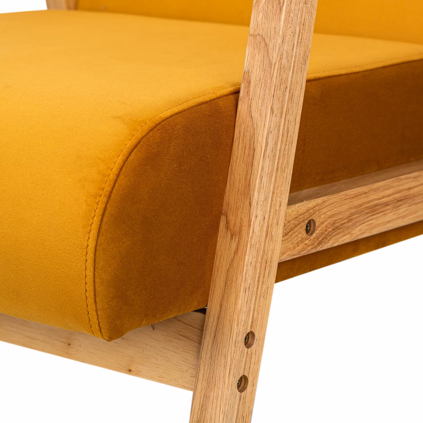 Nordlys Scandinavian Lounge Armchair with Yellow Velvet Fabric and Solid Wood Frame – 4