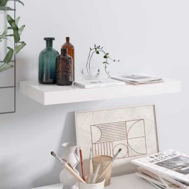 Berkfield Home Floating Wall Shelf, High Gloss White MDF, W: 50 cm, D: 23 cm, H: 3.8 cm – 1