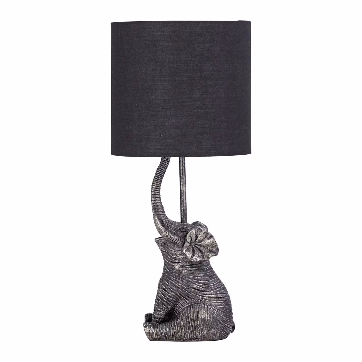 First Choice Lighting Set of 2 Elephant Black Resin Table Lamps with Black Fabric Shades H 45 cm x W 20 cm x D 20 cm – 2