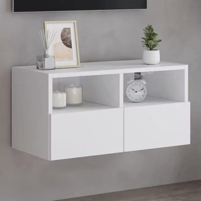 Berkfield Home White Wall Mounted TV Cabinet with Internal Shelves and Hinged Doors, W/D/H: 60 x 30 x 30 cm